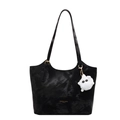 Borsa tote in vernice nera lucida con trama particolare e ciondolo di peluche bianco - Nero