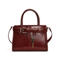 Chic burgundy leather handbag for women featuring a stylish gold key charm accessory - Red