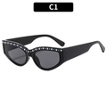 Occhiali da sole cat eye neri alla moda con decorazioni di perle e lenti grigie - Montatura Nera Lenti Grigie