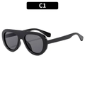 Modern black thick-frame oversized sunglasses with dark gray lenses in C1 color style - Black Frame Grey Lens