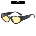 Occhiali da sole cat eye con montatura nera, lenti gialle e strass, SKU C3 - Montatura Nera Lenti Gialle