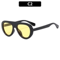 Fashionable black thick frame sunglasses with amber tinted shield lenses and C2 variant - Black Frame Yellow Lens
