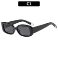 Retro schwarze rechteckige Sonnenbrille mit dunklen Gläsern und Silber-Akzenten - Schwarzer Rahmen Graue Linsen (C1)