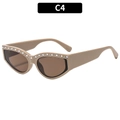 Moderne Cat-Eye-Sonnenbrille mit khakifarbenem Rahmen und elegantem Perlenbesatz - Kaffee Rahmen Tee Linsen