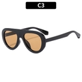 Fashionable black thick frame sunglasses with amber lenses in retro oversized style - Black Frame Tea Lens