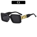 Classic black square sunglasses with hollow gold metal temples and dark lenses - Black Frame Grey Lens