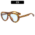 Lunettes de soleil oversize léopard avec verres bleu clair translucides au style rétro - Monture Léopard Verres Bleus