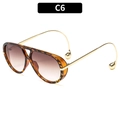 Fashion aviator sunglasses with tortoise frame, gold metal temples and gradient brown lenses - Demi Frame Double Tea Gradient Lens (C6)