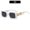 Retro rectangle white sunglasses with thick frames and textured gold metal hinges - White Frame Gray Lens