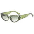 Cat-Eye-Sonnenbrille mit transparentem grünem Rahmen und Strassbesatz am Brauensteg - Grüner Rahmen Verlauf Grüne Gläser