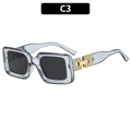 Square transparent grey oversized sunglasses with decorative gold temple hardware - Translucent Grey Frame Grey Lens