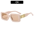 Pink square sunglasses with brown lenses and hollow golden geometric metal accents - Creamy White Frame Champagne Lens
