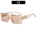 Retro square oversized sunglasses in tea color resin with hollow gold metal temples - Champagne Frame Champagne Lens