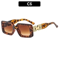 Chic leopard print square sunglasses with hollowed-out gold metal temples, color C6 - Leopard Frame Gradient Tea Lens