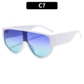 Sportliche Shield-Sonnenbrille mit weißem Rahmen und lila-grünen Verlaufgläsern, Stil C7 - Weißer Rahmen Blau-Grüne Linse