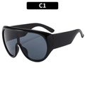 Occhiali da sole sportivi oversize nero lucido con aste larghe, variante modello C1 - Montatura Nera Lenti Grigie