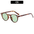Vintage-Sonnenbrille mit rundem Rahmen in Schildpatt-Optik und hellgrünen Gläsern - Schildpatt-Rahmen Grüne Linsen (C6)