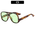 Fashionable oversized aviator sunglasses featuring leopard print tortoise shell frames and green lenses - Tortoise Frame Green Lens