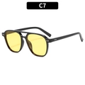 Lunettes aviateur classiques avec verres jaunes, monture à double pont noir et rivets - C7-Monture Noire Verres Jaunes