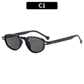 Classic black vintage oval sunglasses with metal rivet details and rounded temple tips - Black Frame Grey Lens