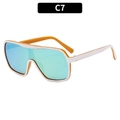 Oversized shield sunglasses in white and orange frame with blue polarized lenses - White Frame Gold Mirror Lens (C7)