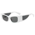 Chic white thick frame sunglasses with grey rectangular lenses and hollow triangle temple - White Frame Gray Lens