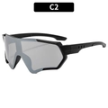 Gafas de sol deportivas ergonómicas negro mate con lentes de espejo plateadas - C2-Montura Negra Espejo Plateado