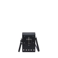 Vue détaillée du sac bandoulière mini croix gothique noire avec clous étoiles et chaîne. - Noir
