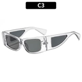 Modern Y2K square sunglasses with transparent C3 frame and hollow geometric temples - Translucent Grey Frame Grey Lens