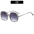 Square fashion sunglasses with transparent gray frame, metal inner rim, and purple gradient lenses - Transparent Grey Frame Gradient Grey