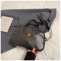 Dark grey leather pillow handbag with gold twist lock and adjustable shoulder strap - Black without Pendant