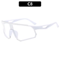 White oversized sports cycling sunglasses with clear lenses and cutout temples style C8 - White Frame Clear Lens (C8)