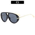 Fashion pilot sunglasses C1 with black frame, blue lenses and golden metal temples - Black Frame Grey Lens (C1)