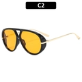 Fashion oversized aviator sunglasses with black frame, yellow lenses and gold metal temples - Black Frame Orange Lens (C2)