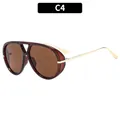Vintage oversized pilot sunglasses in dark brown amber frame with sleek gold metal temples - Tea Frame Tea Lens (C4)