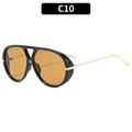 Retro aviator sunglasses with black frame yellow lenses and gold metal temples - Black Frame Dark Tea Lens (C10)