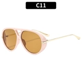 Fashionable oversized aviator sunglasses with thick pink frames and tinted amber lenses - Beige Frame Tea Lens (C11)
