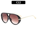 Chic black aviator sunglasses with brown gradient lenses and slim gold metal temples - Black Frame Gradient Tea Lens (C12)