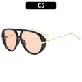 Classic black pilot sunglasses with oversized frames and transparent orange lenses - Black Frame Champagne Lens (C5)