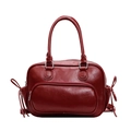 Borsa bowling retrò rosso scuro con tasca frontale a zip e fiocchi decorativi laterali - Borgogna