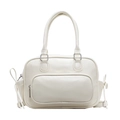 Borsa bowling bianca minimalista con fiocchi laterali eleganti e finitura in ecopelle liscia - Bianco Sporco