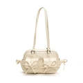 Borsa Boston bianco crema con doppie tasche con fiocco e finiture argentate - Bianco