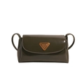 Vintage dark olive oil wax leather shoulder bag with triangle metal logo plaque - Green