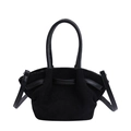 Classic black bucket handbag with matte suede and smooth leather pleated details - Black