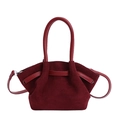 Chic burgundy bucket bag with pleated suede and leather paneling plus silver hardware - Burgundy