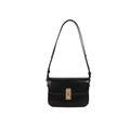 Elegante borsa a tracolla in ecopelle nera con fibbia dorata a semicerchio - Nero