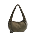 Dark brown suede hobo bag with silver rivets and heart pendant in a crescent shape - Green