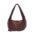 Vintage brown suede hobo bag with silver studs and heart pendant for women - Brown