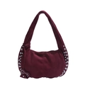 Burgundy faux suede hobo bag featuring silver stud detailing and a heart-shaped charm - Burgundy