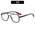 Men's double-bridge aviator sunglasses with black frames and red accents on temples - Black Frame Clear Lenses